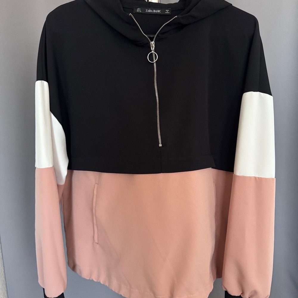 Black and Pink Colorblock Hoodie
